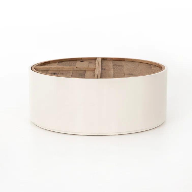 Dean White and Oak 42" Round Storage Coffee Table