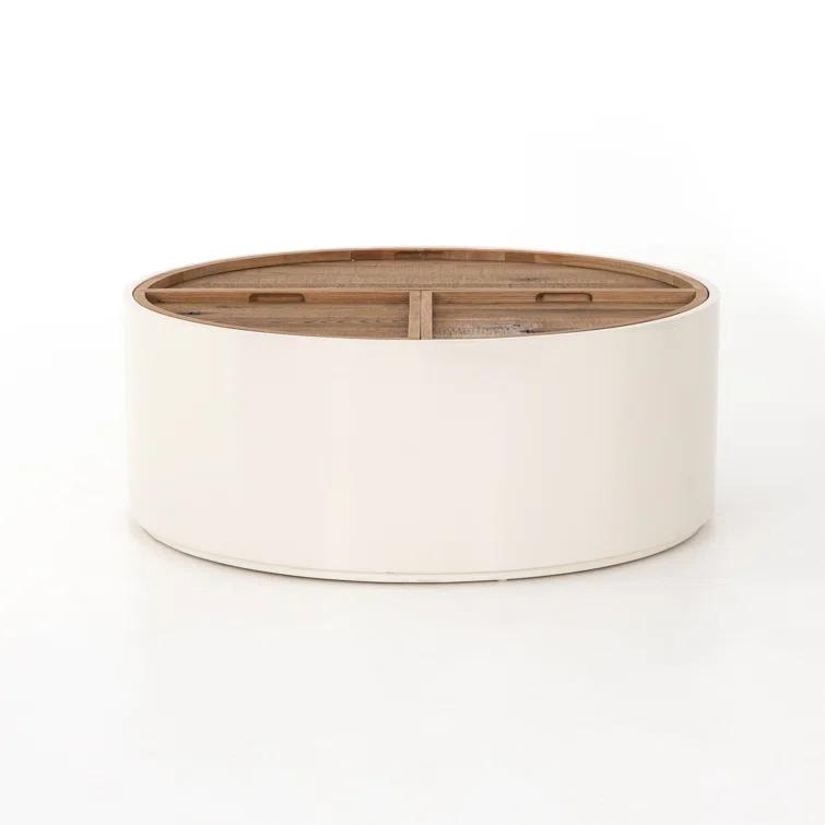 Dean White and Oak 42" Round Storage Coffee Table