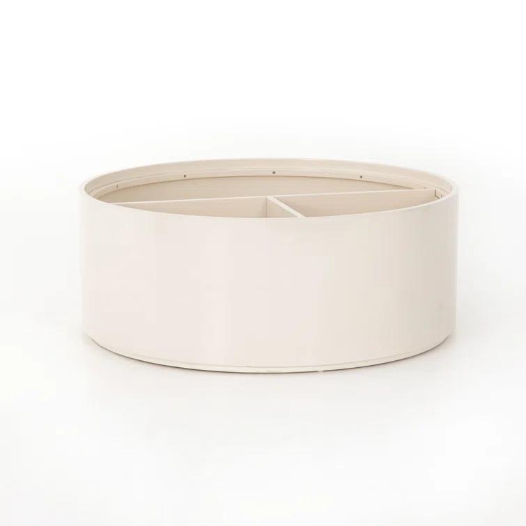 Dean White and Oak 42" Round Storage Coffee Table