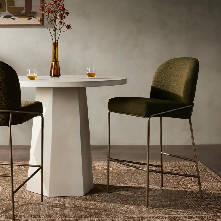 Astrud Sculpted Scallop-Back Bar Stool in Fiqa Boucle Olive