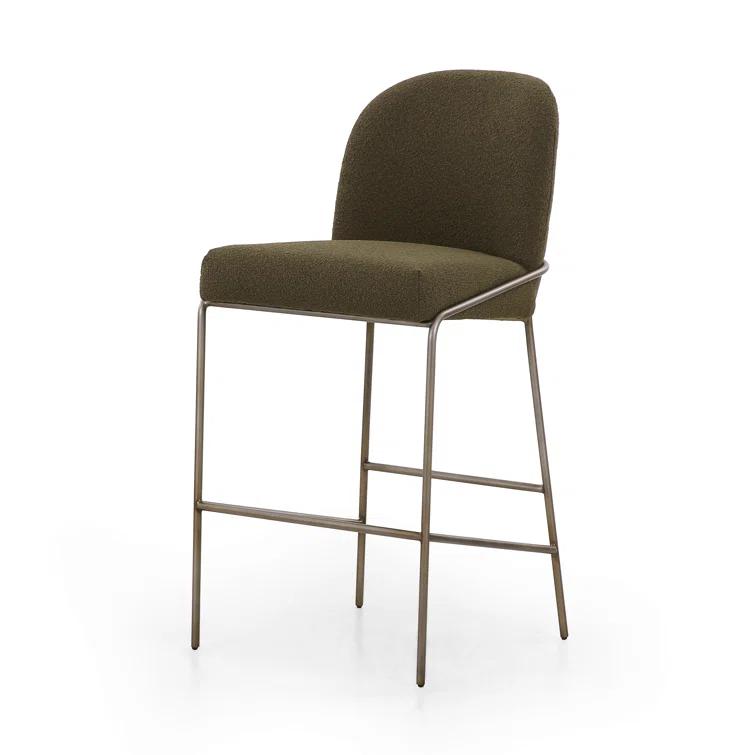 Astrud Sculpted Scallop-Back Bar Stool in Fiqa Boucle Olive