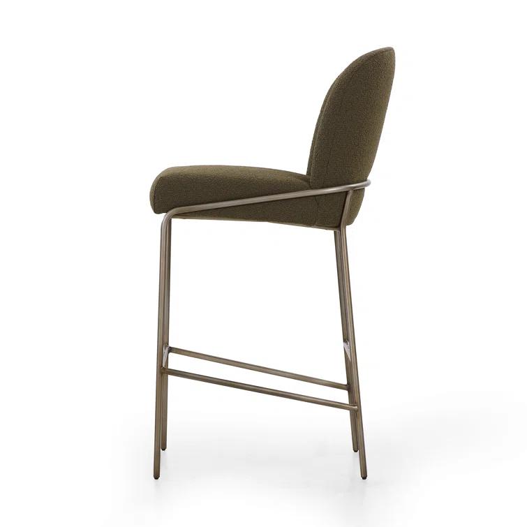 Astrud Sculpted Scallop-Back Bar Stool in Fiqa Boucle Olive