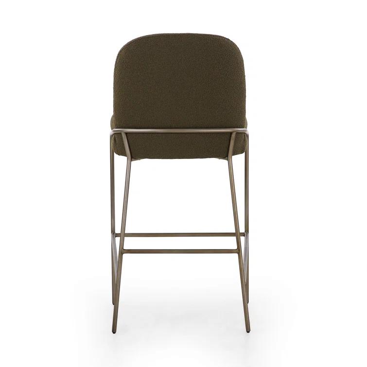 Astrud Sculpted Scallop-Back Bar Stool in Fiqa Boucle Olive