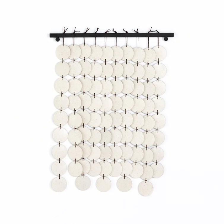 Speckled Cream Ceramic Wall Hanging with Brown Rope