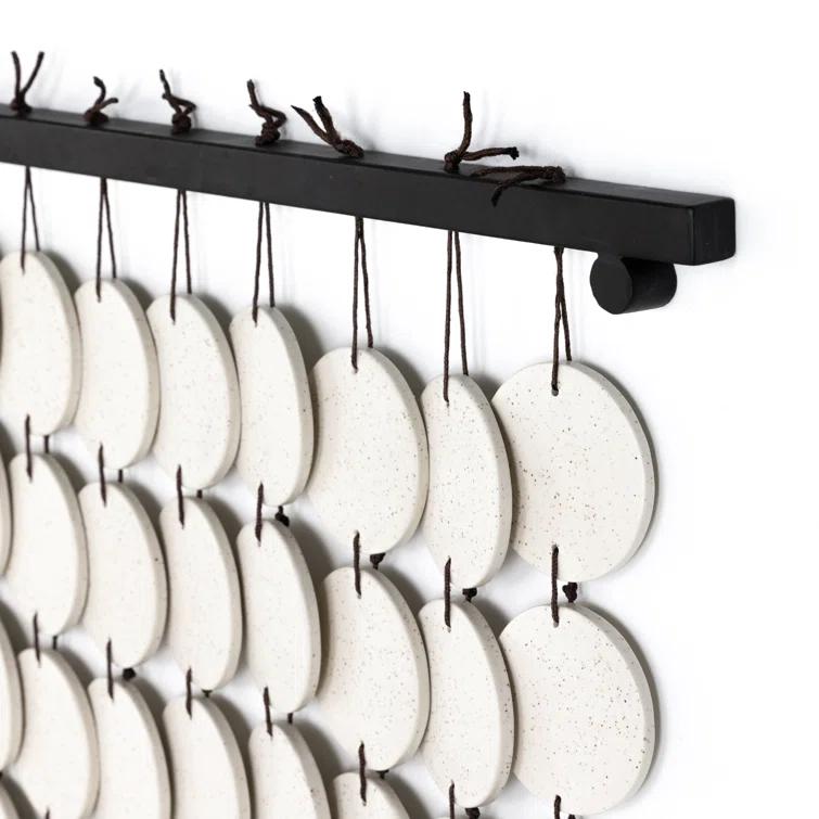 Speckled Cream Ceramic Wall Hanging with Brown Rope