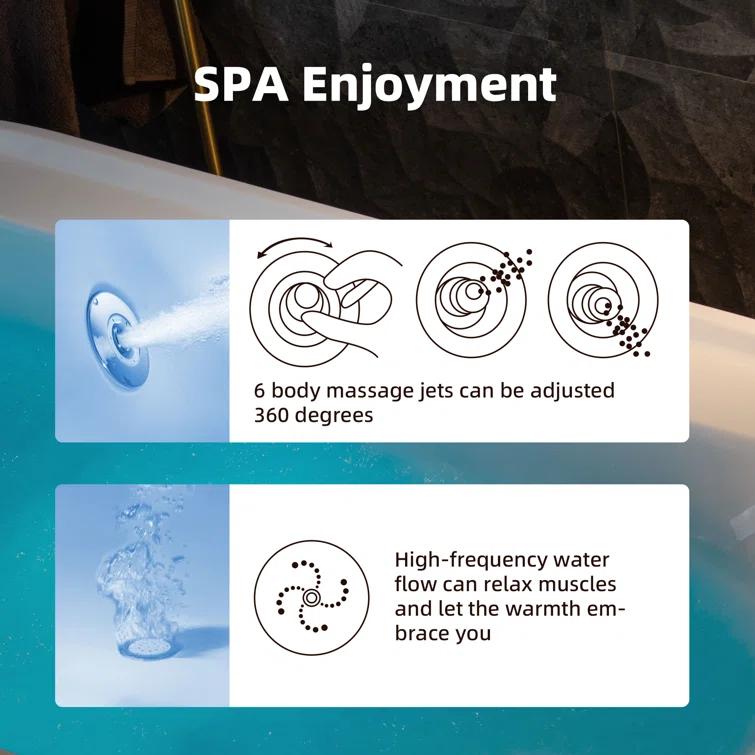 72" x 35-3/8" Whirlpool and Air Bath Heated Soaking Combination Tub with Wide Rim, LED Control Panel