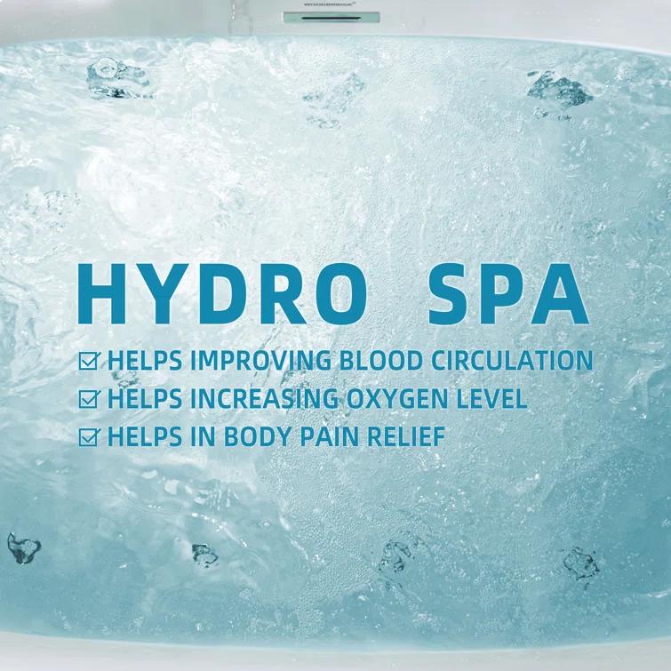 72" x 35-3/8" Whirlpool and Air Bath Heated Soaking Combination Tub with Wide Rim, LED Control Panel