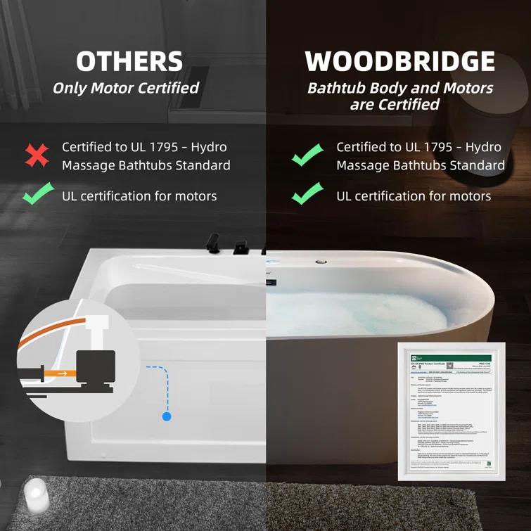 72" x 35-3/8" Whirlpool and Air Bath Heated Soaking Combination Tub with Wide Rim, LED Control Panel