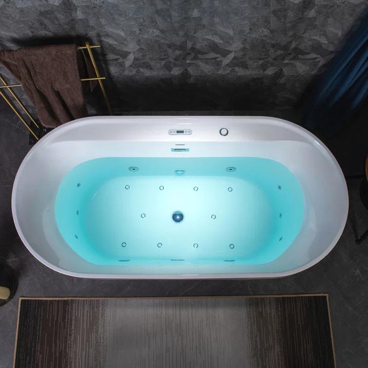 72" x 35-3/8" Whirlpool and Air Bath Heated Soaking Combination Tub with Wide Rim, LED Control Panel