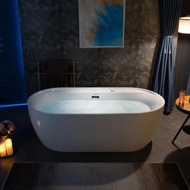 72" x 35-3/8" Whirlpool and Air Bath Heated Soaking Combination Tub with Wide Rim, LED Control Panel