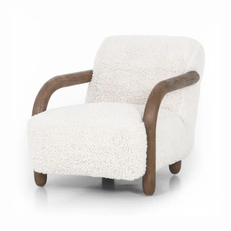 Natural Wood Accent Chair with White Faux Mongolian Shearling