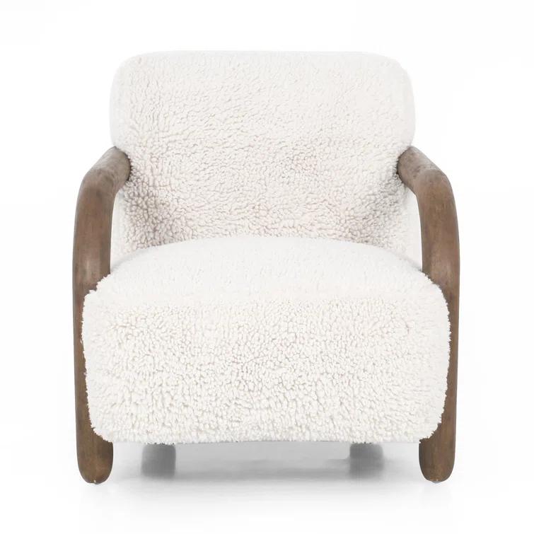 Natural Wood Accent Chair with White Faux Mongolian Shearling
