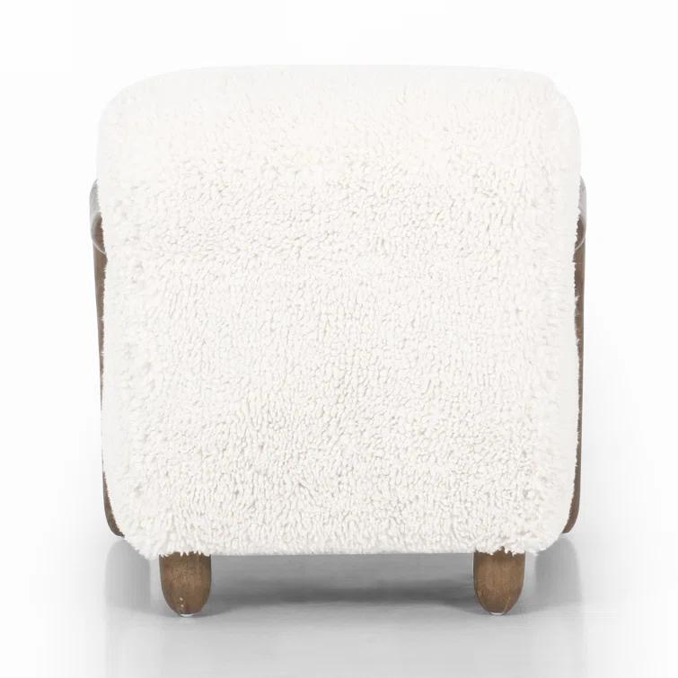 Natural Wood Accent Chair with White Faux Mongolian Shearling