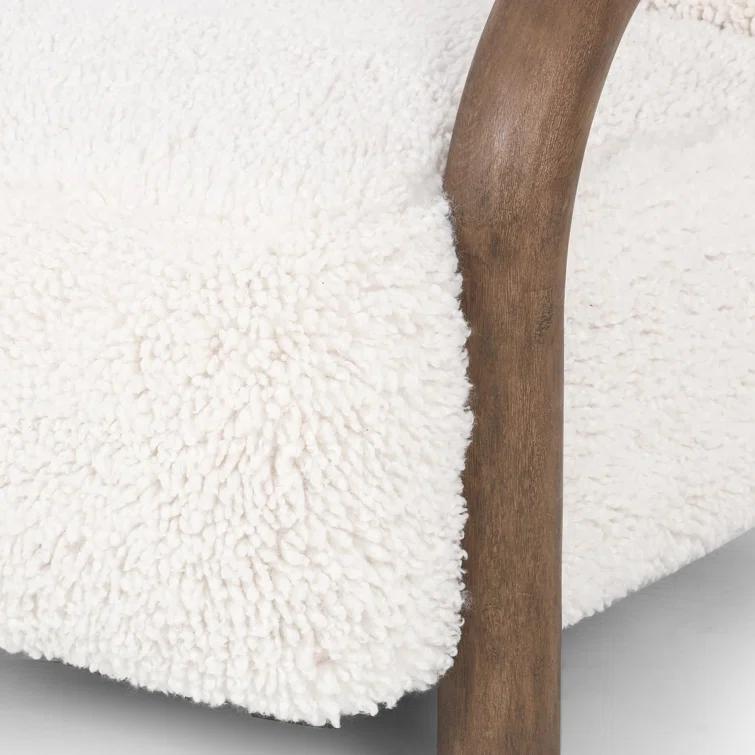 Natural Wood Accent Chair with White Faux Mongolian Shearling