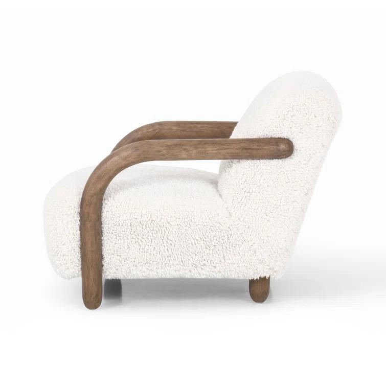 Natural Wood Accent Chair with White Faux Mongolian Shearling