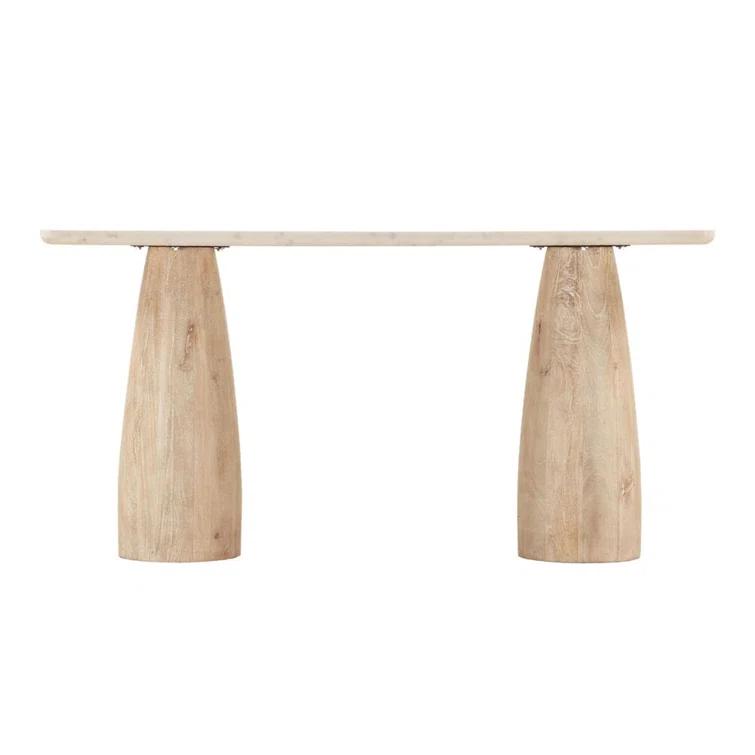 Whitewashed Mango Wood and Marble Rectangular Console Table