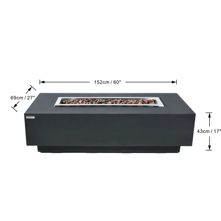 Elementi Hampton Rectangular Concrete Fire Pit Table