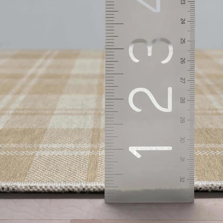 Kehr Plaid Farmhouse Geometric Beige Brown Grey Flat-Weave Area Rug