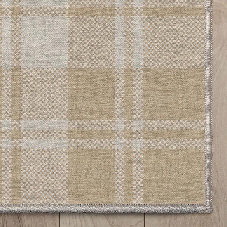 Kehr Plaid Farmhouse Geometric Beige Brown Grey Flat-Weave Area Rug