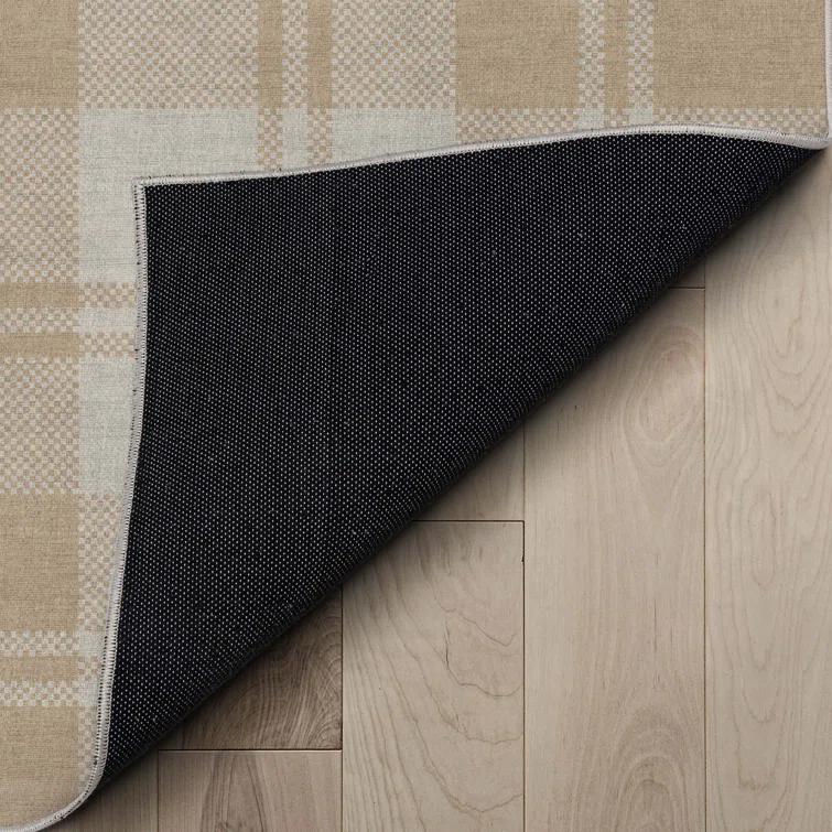 Kehr Plaid Farmhouse Geometric Beige Brown Grey Flat-Weave Area Rug