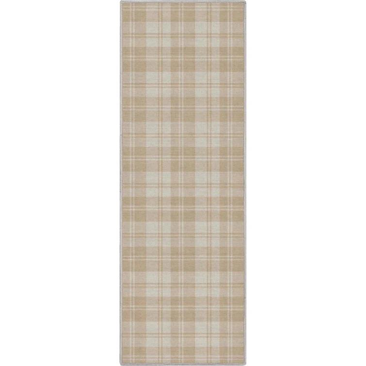 Kehr Plaid Farmhouse Geometric Beige Brown Grey Flat-Weave Area Rug