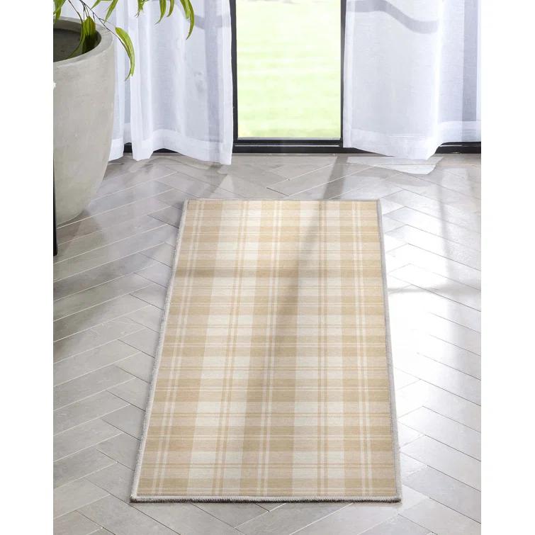 Kehr Plaid Farmhouse Geometric Beige Brown Grey Flat-Weave Area Rug