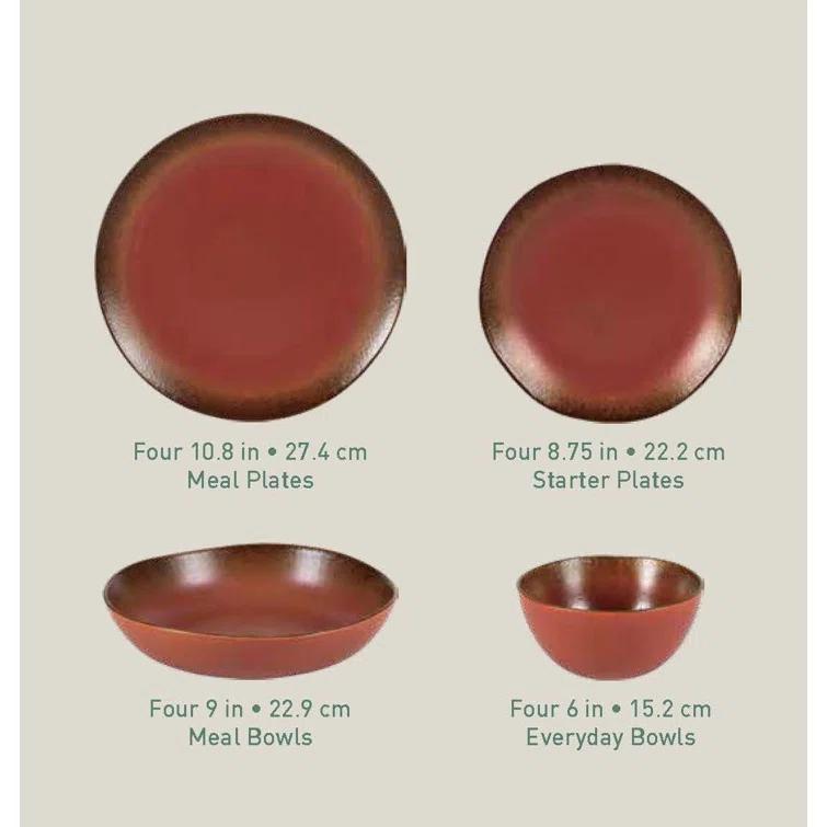 bloomhouse Palermo Sun 16 Piece Stoneware Reactive Glaze Plates and Bowls Dinnerware Set