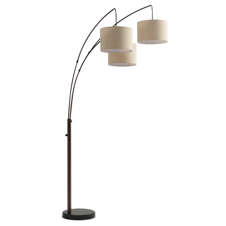 Brightech Trilage 84 in. Mid-Century Modern 3-Light Adjustable LED Arched Standing Floor Lamp with 3 Fabric Drum Shades