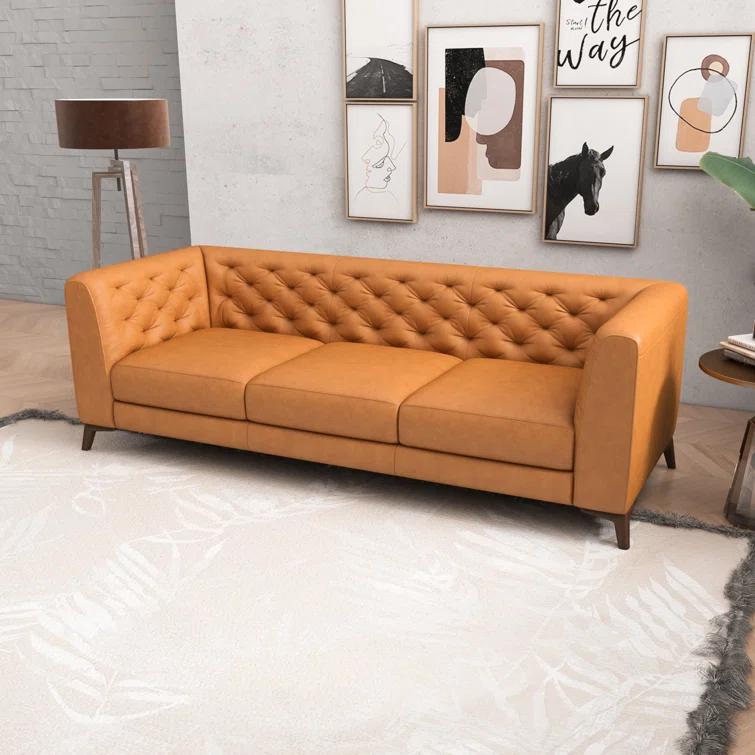 Staley 90" Genuine Leather Tuxedo Arm Sofa