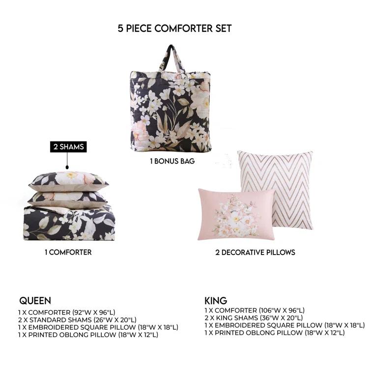 Bebejan Blossom Haven 100% Cotton Sateen 5 Piece Reversible Comforter Set