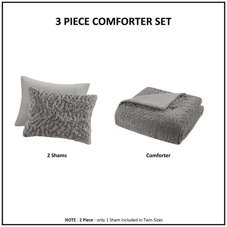 Almagul Ruched Fur Down Alternative Comforter Set