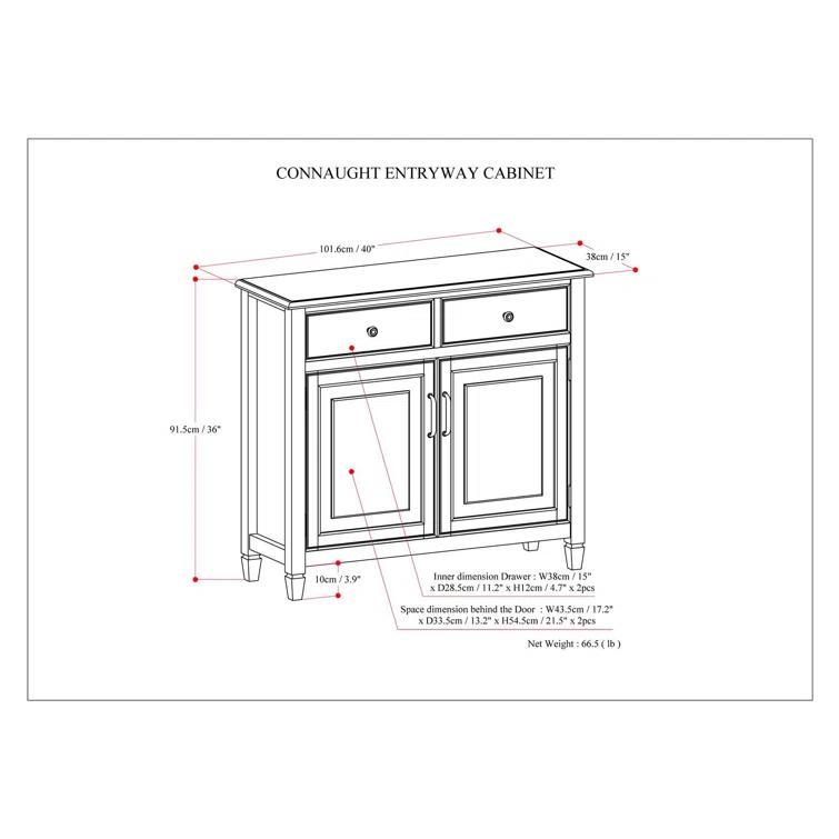 Simpli Home Connaught 40"W Solid Wood 2-Shelf Entryway Storage Cabinet with 2 Storage Drawers