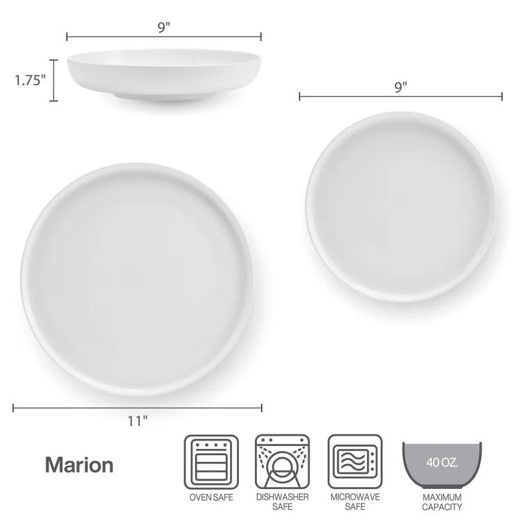 Mikasa Marion 12-Piece Lightweight Chip-Resistant Bone China Dinnerware Set, Service for 4