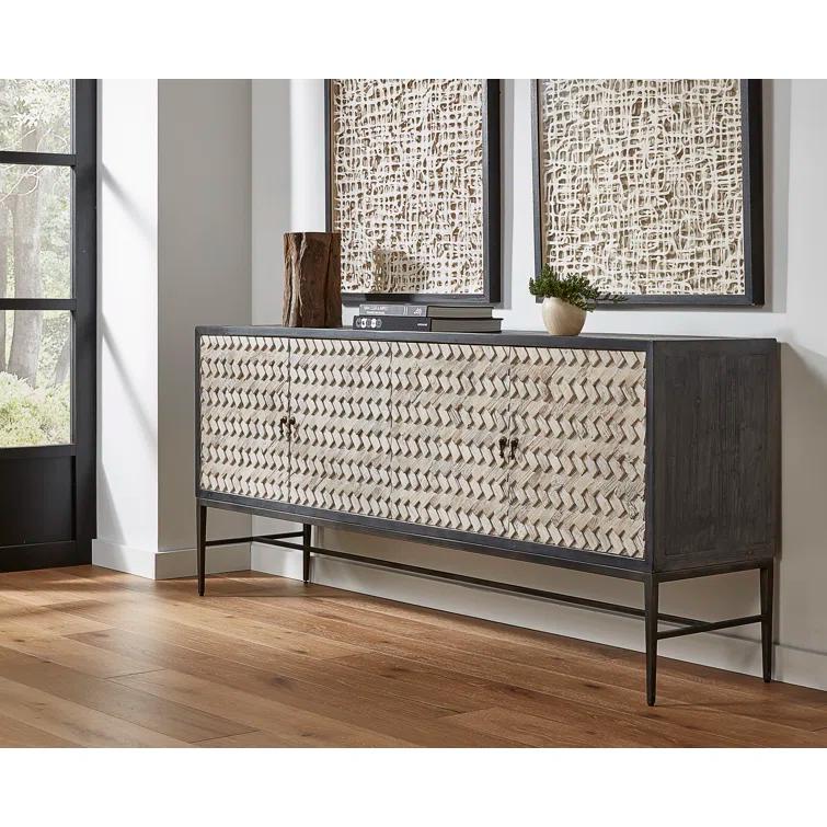 Charcoal and Whitewashed 79" Transitional Buffet Table with Braided Design