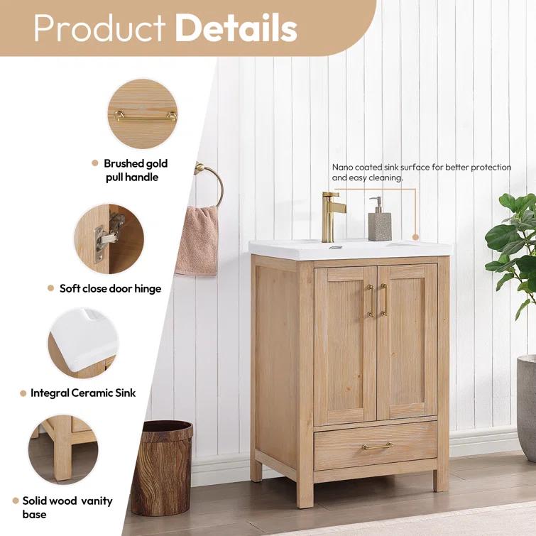 Gela 23.6'' Free-standing Single Bathroom Vanity with Ceramic Vanity Top