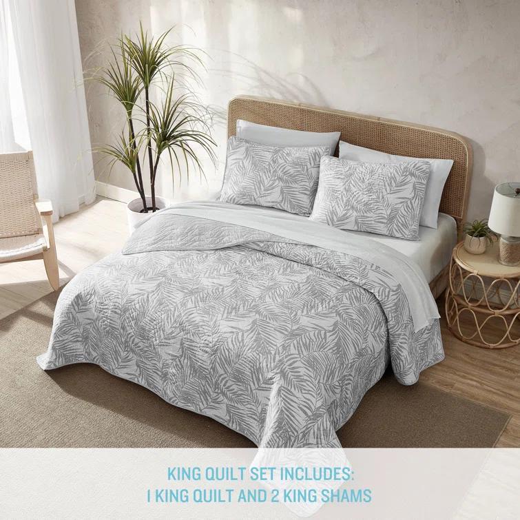 3pc King Palmday Quilt & Sham Set Light Blue - Tommy Bahama: Botanical Pattern, OEKO-TEX Certified