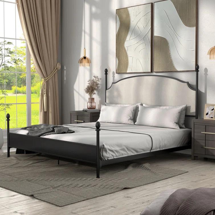 Upholstered Metal Four Poster Bed