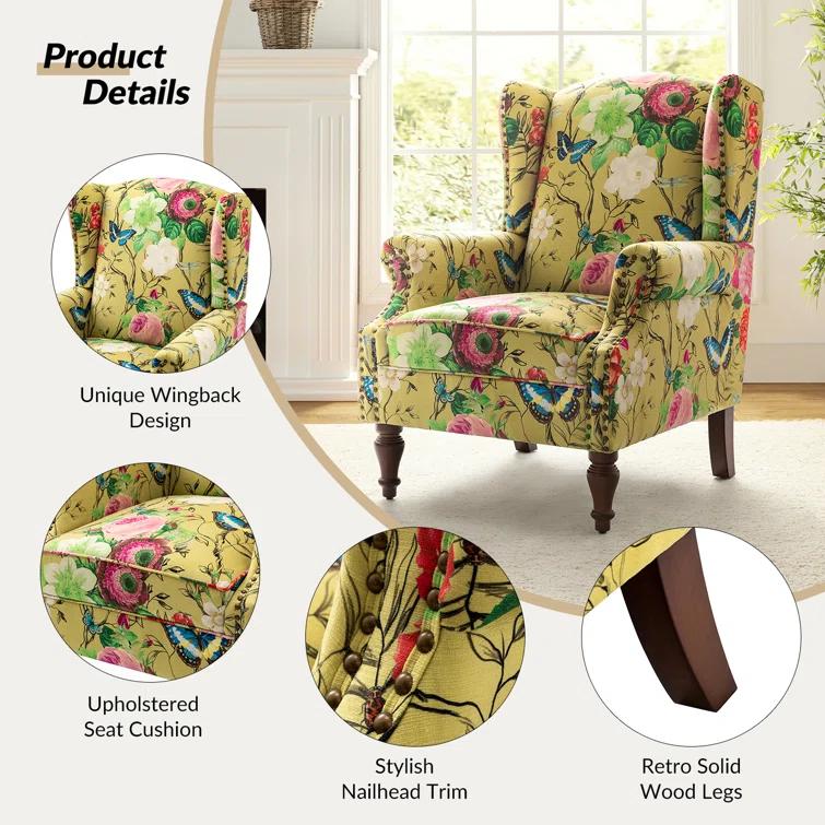 Anndi Floral Upholstered Wingback Chair (Set of 2)