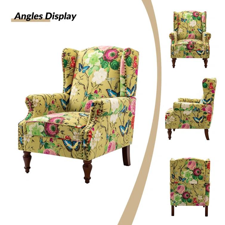 Anndi Floral Upholstered Wingback Chair (Set of 2)