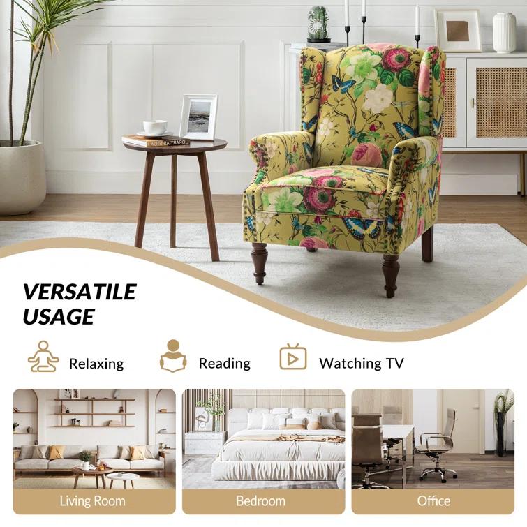 Anndi Floral Upholstered Wingback Chair (Set of 2)