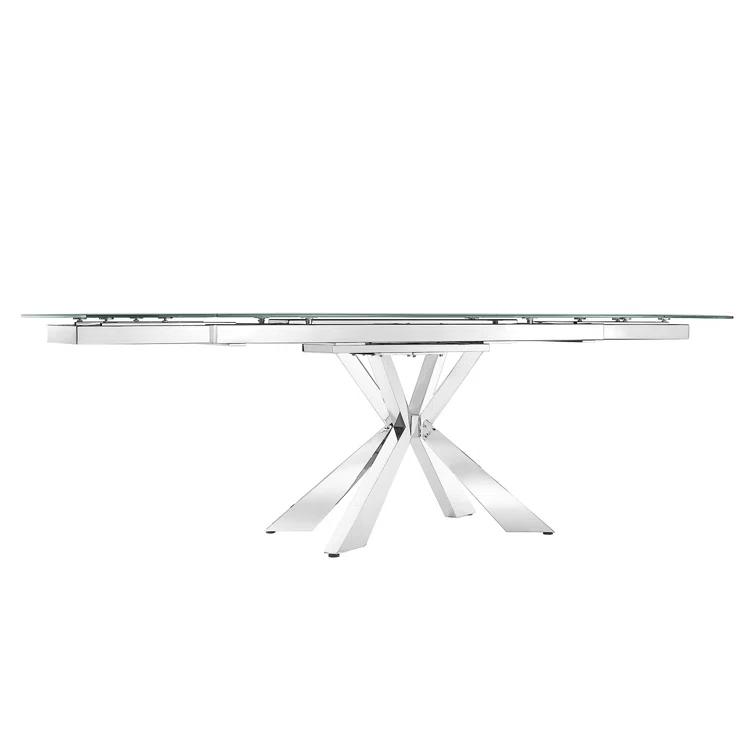 Extendable Glass Top Metal Base Dining Table
