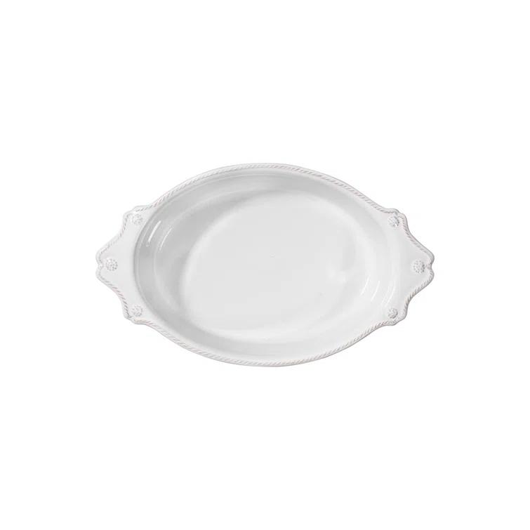 White Ceramic Oval Casserole Dish with Twisted Cord Trim