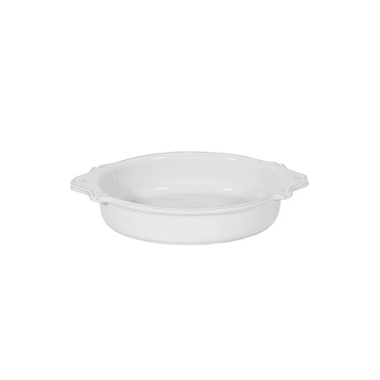 White Ceramic Oval Casserole Dish with Twisted Cord Trim