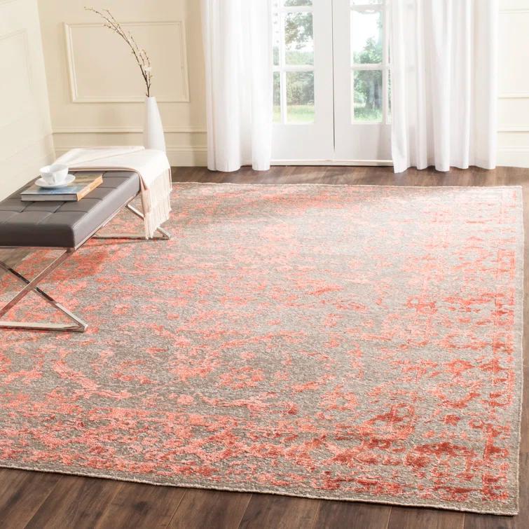 Safavieh Centennial Hand Knotted Viscose/Cotton Floral Rug in Red/Gray