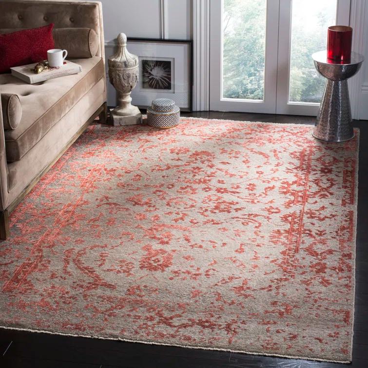 Safavieh Centennial Hand Knotted Viscose/Cotton Floral Rug in Red/Gray