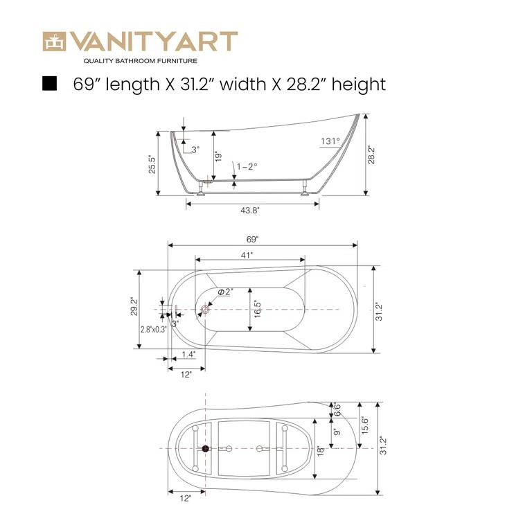 Cora 67" x 32" Freestanding Acrylic Bathtub