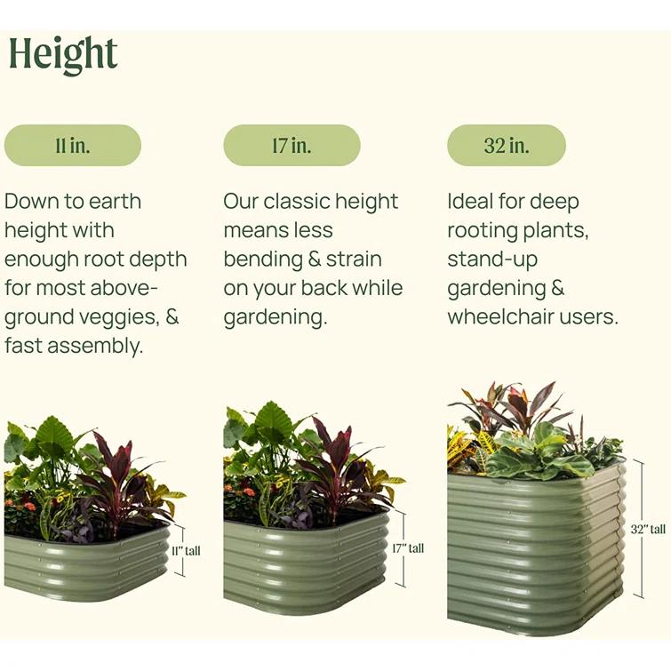 17" Tall 9 In 1 Modular Metal Outdoor Raised Garden Bed