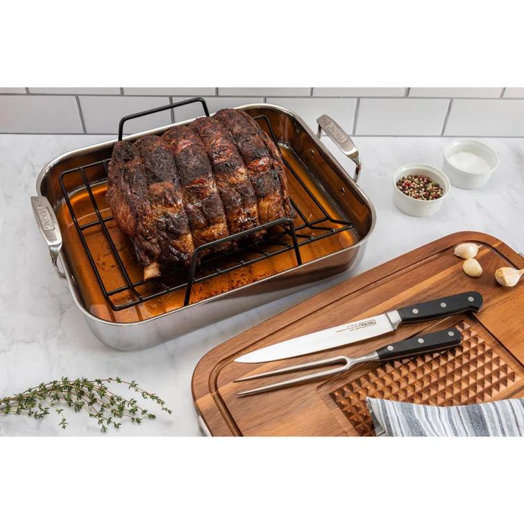 Viking ® 3-Ply Stainless Steel Roasting Pan with Rack and Thermometer Set