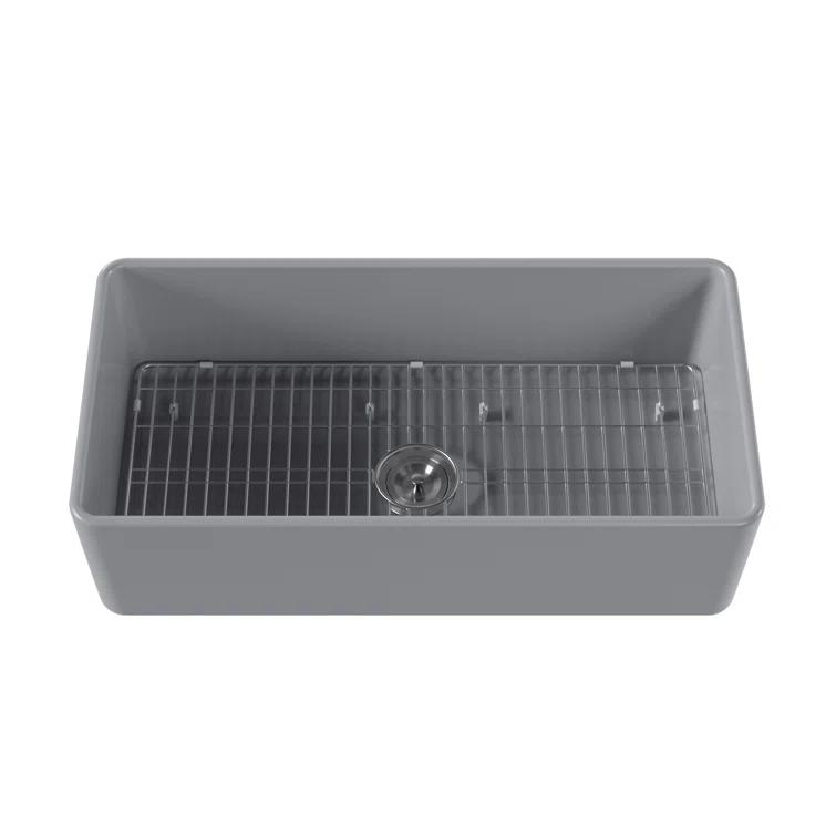 Grove 33" L X 18" W Rectangular Single Bowl Fireclay Farmhouse Kitchen Sink with Grid and Strainer