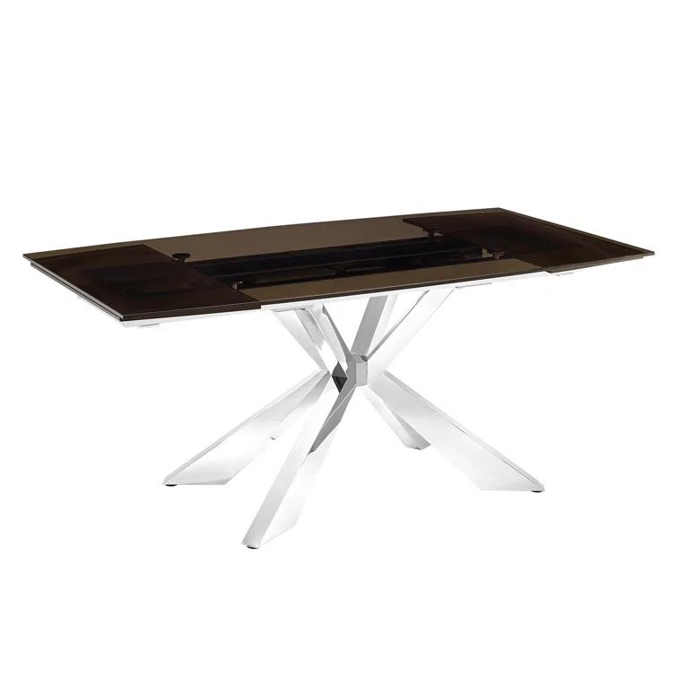 Extendable Glass Top Metal Base Dining Table